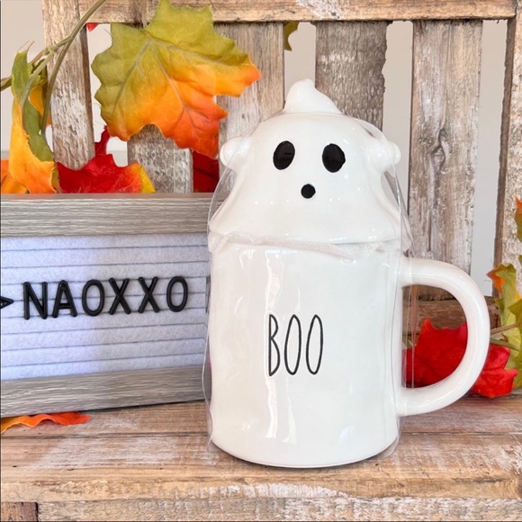 B|Harbor Halloween “ BOO “ White Ghost Mug with Topper - Picture 1 of 4